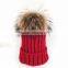 Myfur Lady Fashion Real Raccoon Fur Pompom Striped Knit Hat Wholesale