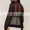 Black Mesh And Ribbed Contrast Hem Geometric Embroidery Throughout Bomber Jacket
