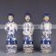 Vintage Antique Style Set of 3 Blue and White Emperors Ceramic Figurines Sculptures