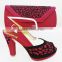 wine color italian shoes and bag set high quality high heels sandals shoe made of leather