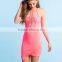 Beach Wear Halter Neck Wrarp Dress,Watermelon Pink Fashion Lace Dress Patterns For Ladies