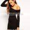 Cheap Wholesale Off Shoulder Long Sleeve Bodycon Dress Black Sexy Club Dress