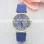 Fashion women leather watches crystal dial vogue quartz watch for ladies