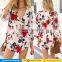 Summer beach party playsuit sexy deep v neck rose floral printed one piece chiffon boho shorts jumpsuits for adult women