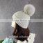 High Quality 15cm Fox Fur Real Sheep Wool Knit Beanie Hat With Fox Fur Ball