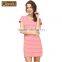 Qianxiu Summer Short Cotton Striped Nightgown