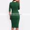 Korean Autumn Summer Style Women Bodycon Pencil knitted Dresses Sexy Fall 2016 New Arrival Casual Green Half Sleeve Midi Dress