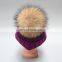 Fashion striped pattern fur pompom hat knitted kids bobble hats for winter warm