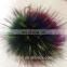 Customized color and size lovely real raccoon fur pom pom ball key chain