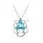 Fashionable New Top Quality Rhinestone Blue Crystal Zircon Pendant Simple Slivery Chain Latest Design Necklace