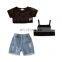 3 Pcs Baby Girls Clothes Sets Short Sleeveless Vest Tops+ Denim Short Summer Clothing Set