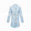 New Fashion Women's Hole Patch Denim Ripped Jeans Distressed Denim Long Jacket Coat Outwear