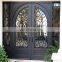 luxury exterior strong metal frame tempered glass double glass wrought iron door