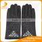 ladies cheap thin black fake suede hand gloves with pearl