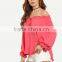 SheIn Womens Fashion Tops Red Tie Off Shoulder Long Sleeve Party Blouse