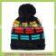 Wholesale stripe pom pom knit beanie hat