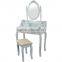Wooden 4-Drawer Vanity Table in White W/ Stool and Cheval Mirror