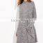 New Style Casual Loose Women Pocket Front Pleated Dress Autumn Fashion Female Long Sleeve Grey A Line Dresses Plus Size