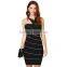 New Designer One Piece Sexy Flash Stripes Black One-shoulder Party Dress