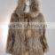 YR212 New Design Hooded Knitted Raccoon Fur Coat Belong to Denmark Style