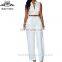 2016 BAIYIMO OEM service Women's Sexy Plunge V Neck Belted Wide Leg Jumpsuits