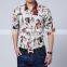 European Style Coffee Button English Words Printed Men Long Shirt