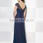 Hot Sale Sexy Long A-Line V-Neck Beaded Cap Sleeve Chiffon Mother Dress Chiffon Evening Party Dress Custom Made HA-019