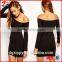 Cheap Wholesale Off Shoulder Long Sleeve Bodycon Dress Black Sexy Club Dress