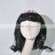 Party Wig Short Black Curls Synthetic Costume Wig With Bow and Bangs N284