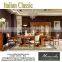 YB29 Antique Solid Wood Luxury hand carved living room furniture glass top square coffee table