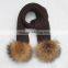 Myfur Kids Colorful Striped Scarf With Removable Natural Raccoon Fur Pom Poms