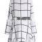 women long sleeve white plaid chic grid flare party dress