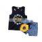 Children's two-piece sunflower-print vest denim shorts set children summer suit wholesale price