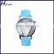 Unisex Hollowed-Out Triangular Dial Leather Band Quartz Wrist Watch Light Blue