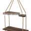 2 Tier Jute Rope Organizer Rack Floating Shelf Wall Swing Storage Shelves Wood Wall Hanging Shelf