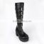 Fashion long black women buckle leather boots