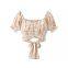 European and American style women's clothing new fashion versatile strap design sense short sleeved strapless printed top