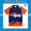 Sublimated orange and blue polo shirt with custom pattern