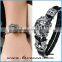 New trending skull style stainlesss steel genuine leather bracelet men