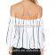 Brief Sexy Black White Striped Long Sleeve Chiffon Women Blouse Slash Neck Casual Sale Sheer Shirts