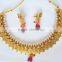 GOLD plated Goddess Laxmi COIN PINK polki Bollywood necklace EARRING Set