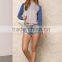 MGOO 2017 New Designs Navy Blue And Grey Raglan Sleeves Cropped Knit Hoodies Tops 180g 100% Cotton Jersey Plain