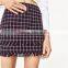 2017 OEM Spring Sexy High-rise Waistline Frayed Tartan Mini Skirt
