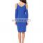 Kate Kasin Women's Long Sleeve V-Neck Cold Shoulder Cotton Blue T-Shirt Dress KK000504-2