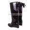 Speckle woman wedge heel zipper knee high rain boots with ribbon