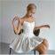 French Retro Fishbone Shaping Corset Dress with Sexy Print for 2025 Spring Season - Beach Vacation Strapless Dress