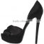 black satin peep toe crossed vamp platform wholesale stiletto covered 140 mm heels sandals