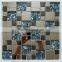 Stainless Steel Metal Frame Mix Frosted Glass Tiles Water Jet Cut Mosaic