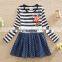 (LH5908) 4-8Y Neat New Girl Dresses Striped Children Fancy Dresses Latest Cotton Frock Designs Kids Embroidery Dress Wholesale