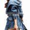 New Fashion Cool Women Lady Denim Trench Coat Hoodie Hooded Outerwear Jean Jacket